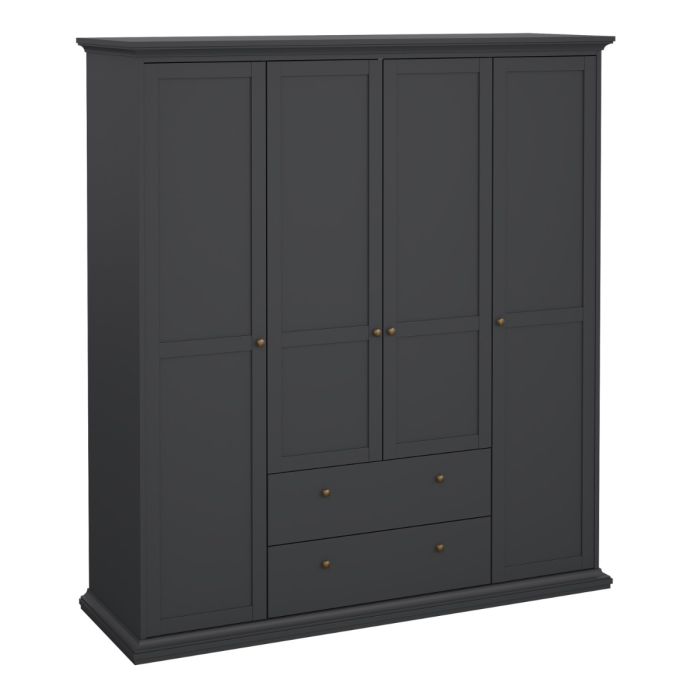 Chatsworth Wardrobe with 4 Doors and 2 Drawers in Matt Grey