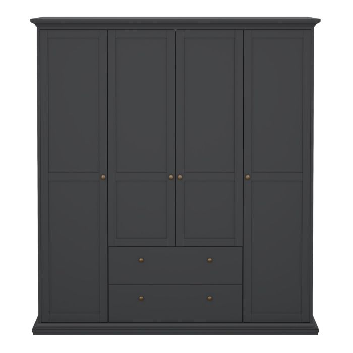 Chatsworth Wardrobe with 4 Doors and 2 Drawers in Matt Grey