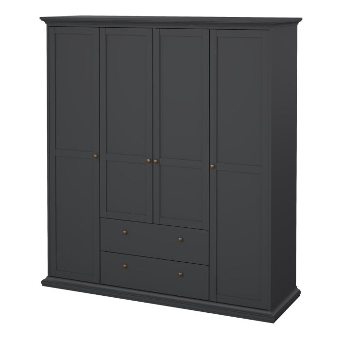 Chatsworth Wardrobe with 4 Doors and 2 Drawers in Matt Grey