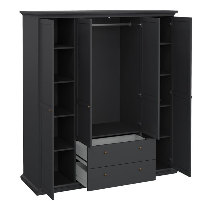 Chatsworth Wardrobe with 4 Doors and 2 Drawers in Matt Grey