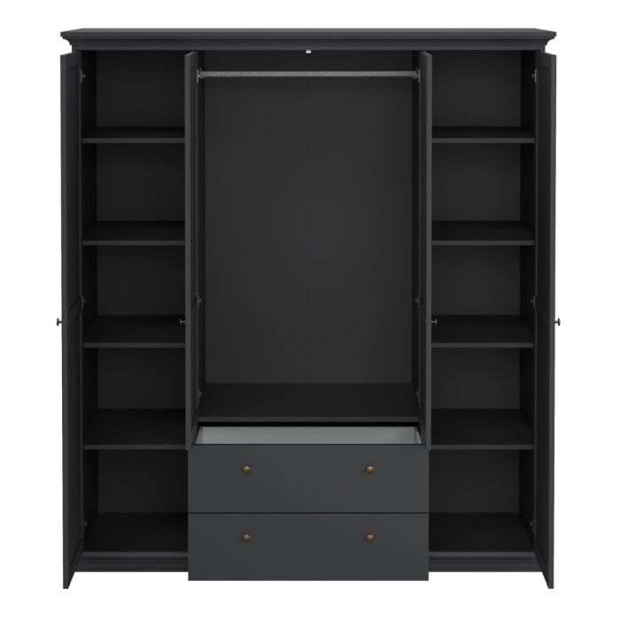 Chatsworth Wardrobe with 4 Doors and 2 Drawers in Matt Grey