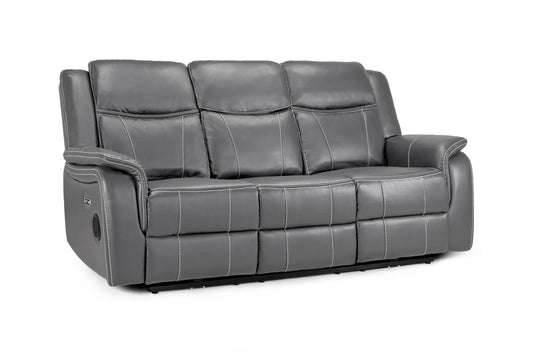 Grey Leather Harold Tech Electric Reclining 3 Seater Sofa